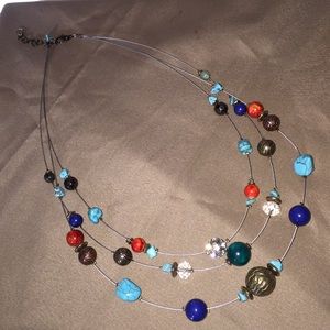 Multi strand turquoise & brass bead necklace
